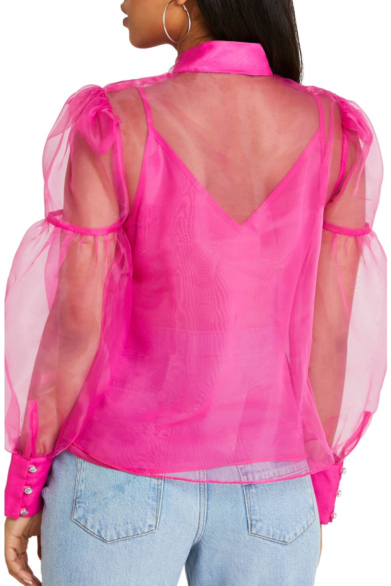Sheer Organza Bow Neck Blouse, Alternate, color, BRIGHT PINK