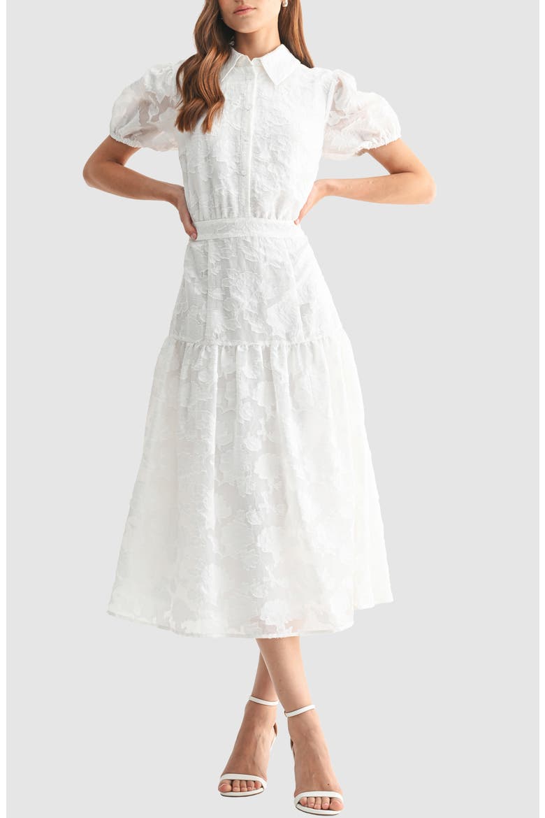 Floral Jacquard Shirtdress, Main, color, WHITE