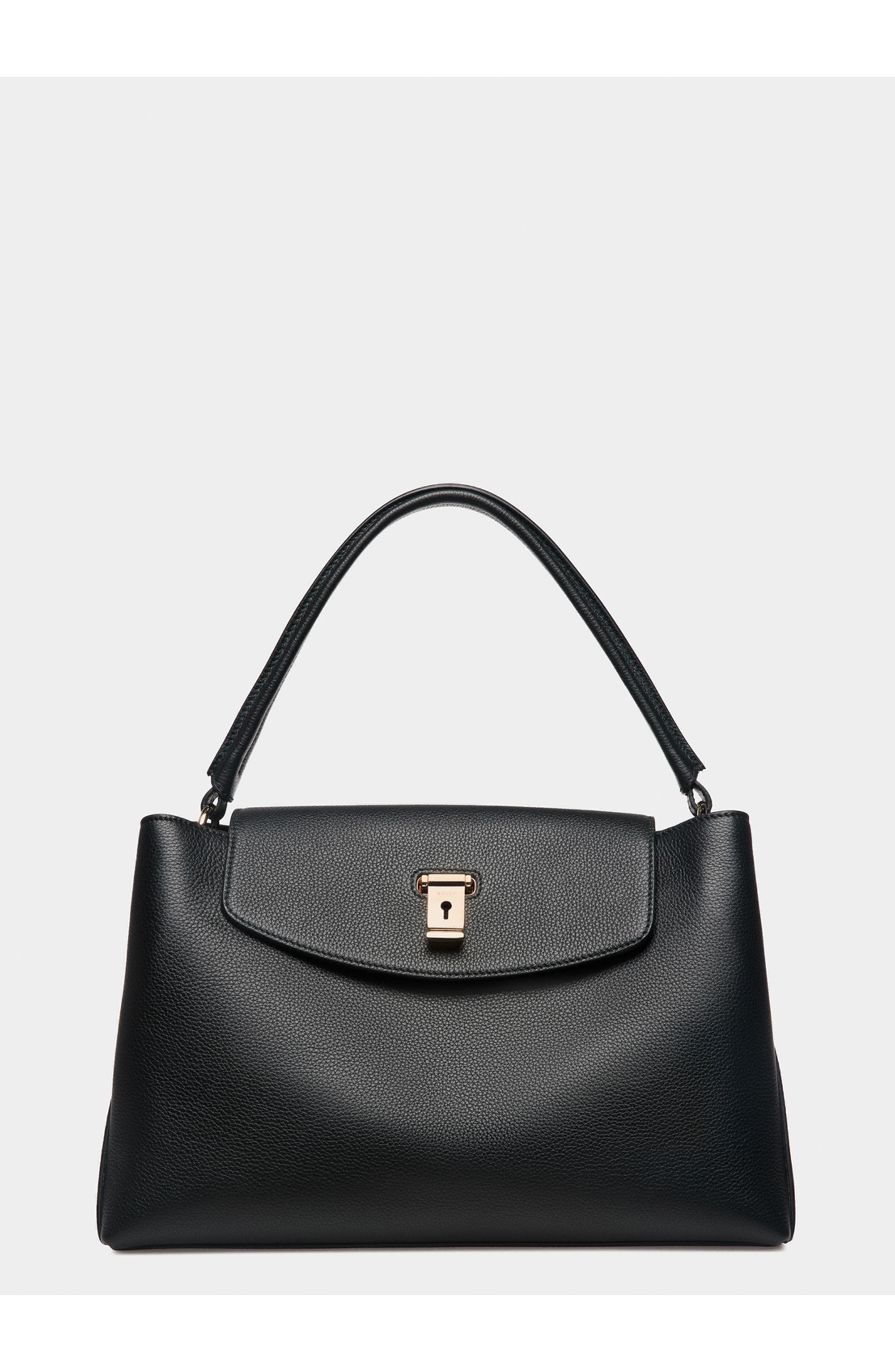 Bally Lock Me Top Handle Bag In Leather, Main, color, Black