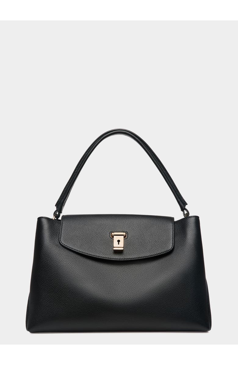 Bally Lock Me Top Handle Bag In Leather, Main, color, Black
