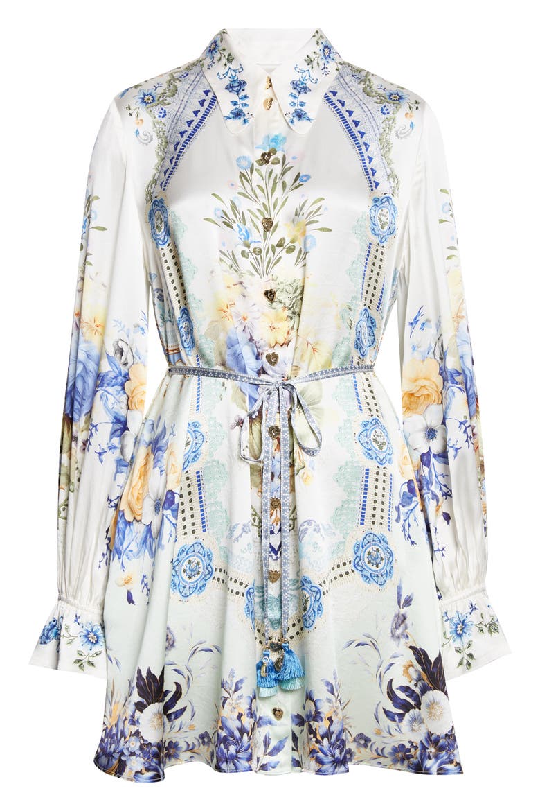 Floral Belted Long Sleeve Silk Shirtdress, Alternate, color, MY HOMESPUN HEART