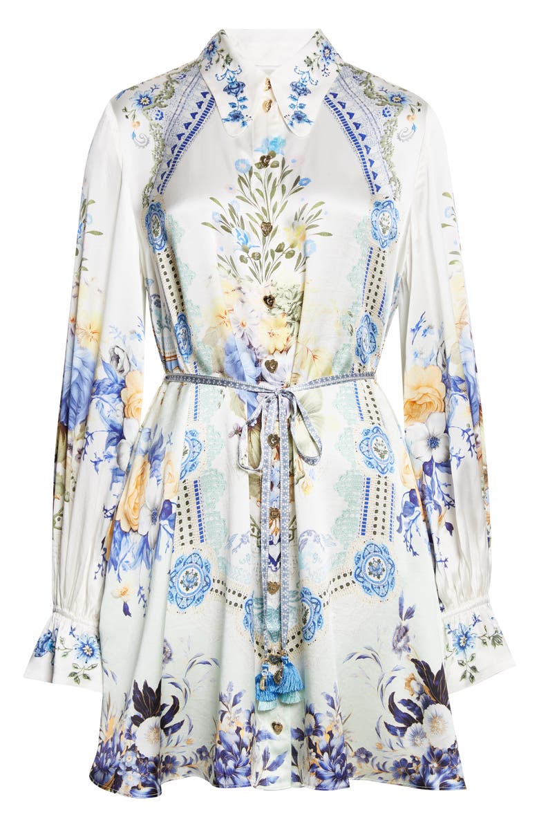 Camilla Floral Belted Long Sleeve Silk Shirtdress, Main, color, My Homespun Heart