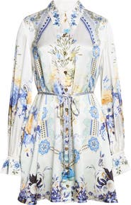 Camilla Floral Belted Long Sleeve Silk Shirtdress