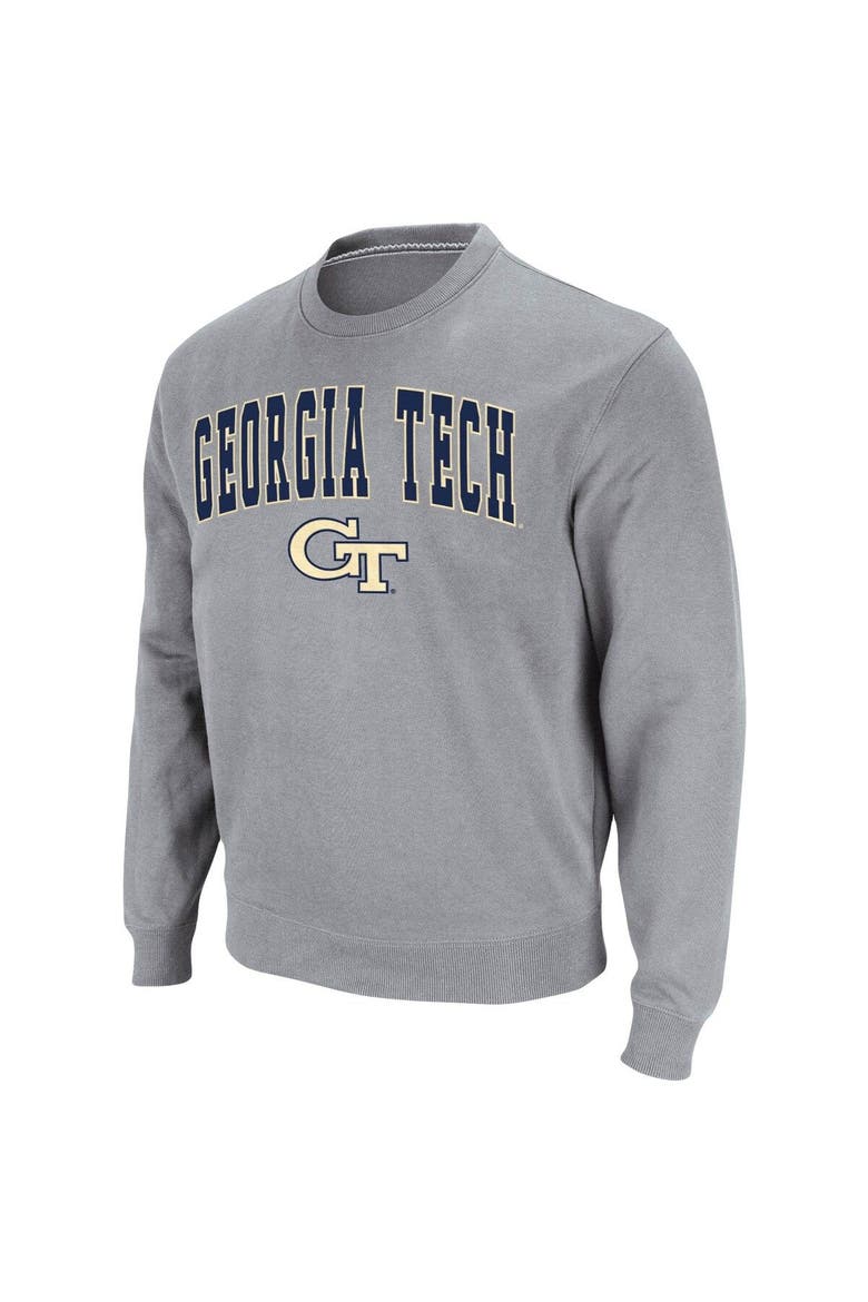 Men's Colosseum Heathered Gray Georgia Tech Yellow Jackets Arch & Logo Tackle Twill Pullover Sweatshirt, Alternate, color, Heather Gray