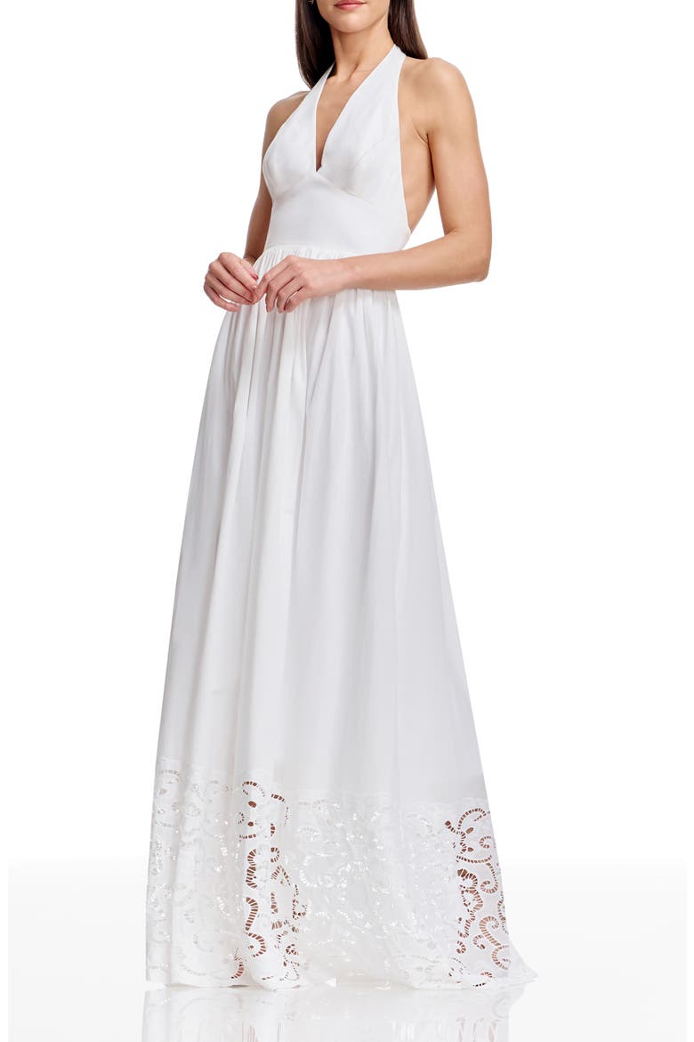 Nessie Cutwork Detail Cotton Halter Gown, Alternate, color, WHITE