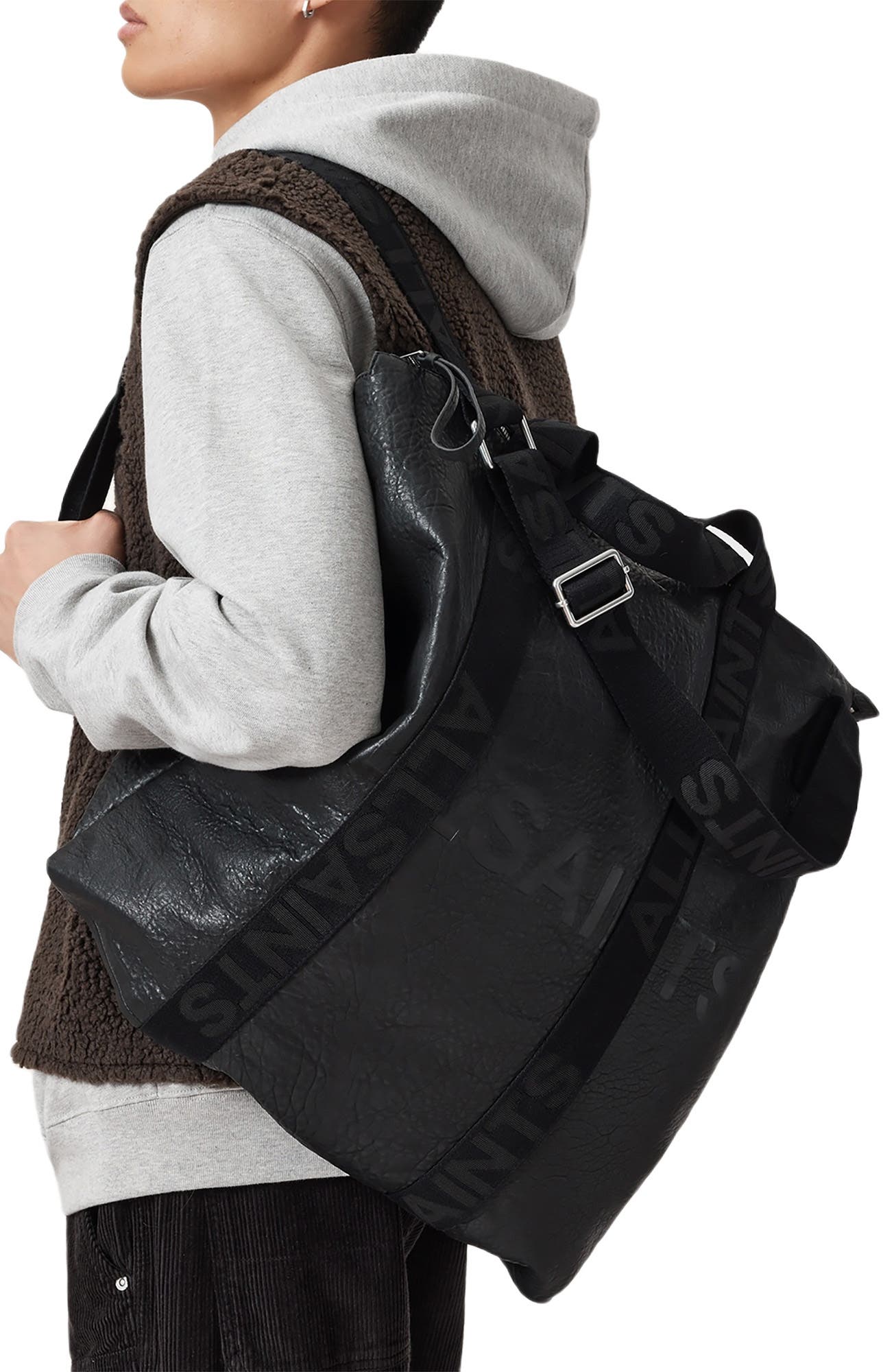 AllSaints Kei Leather Backpack, Alternate, color, Black