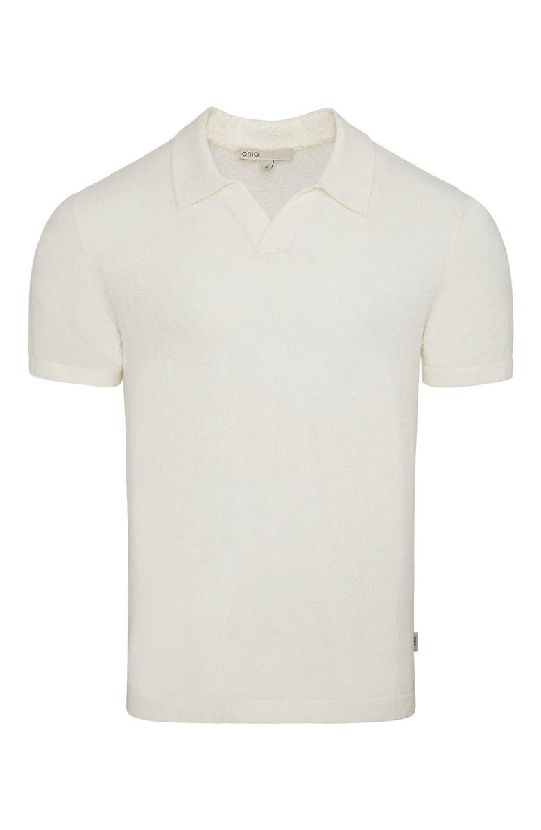 Onia Boucle Knit Johnny Polo, Alternate, color, Egret
