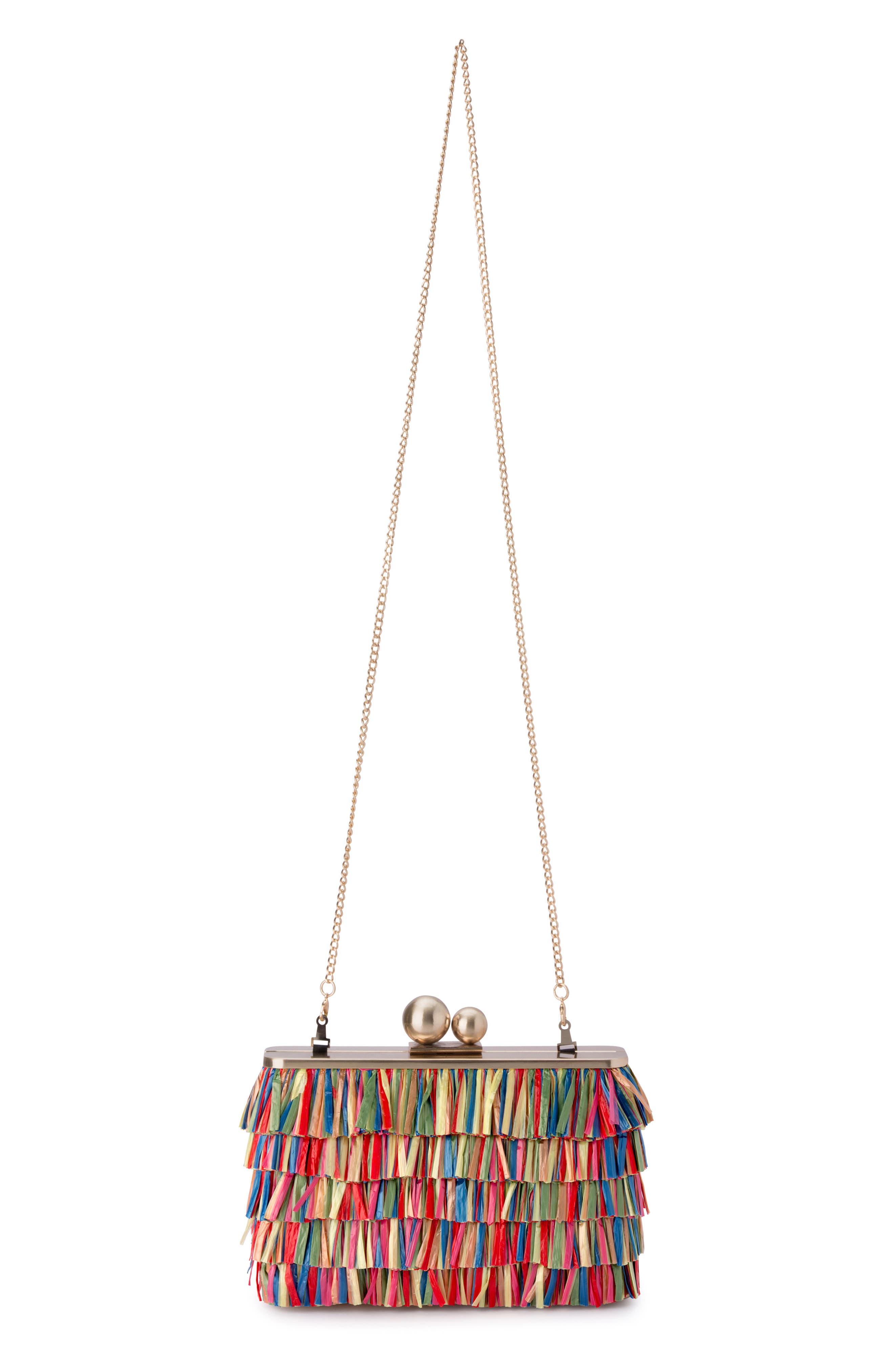 Olga Berg Carlita Carvinale Fringe Clutch, Alternate, color, Multi