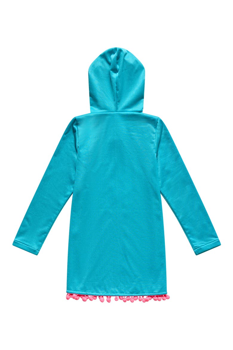 Kids' Pom Trim Hooded Cover-Up Tunic, Alternate, color, POOL PARTY