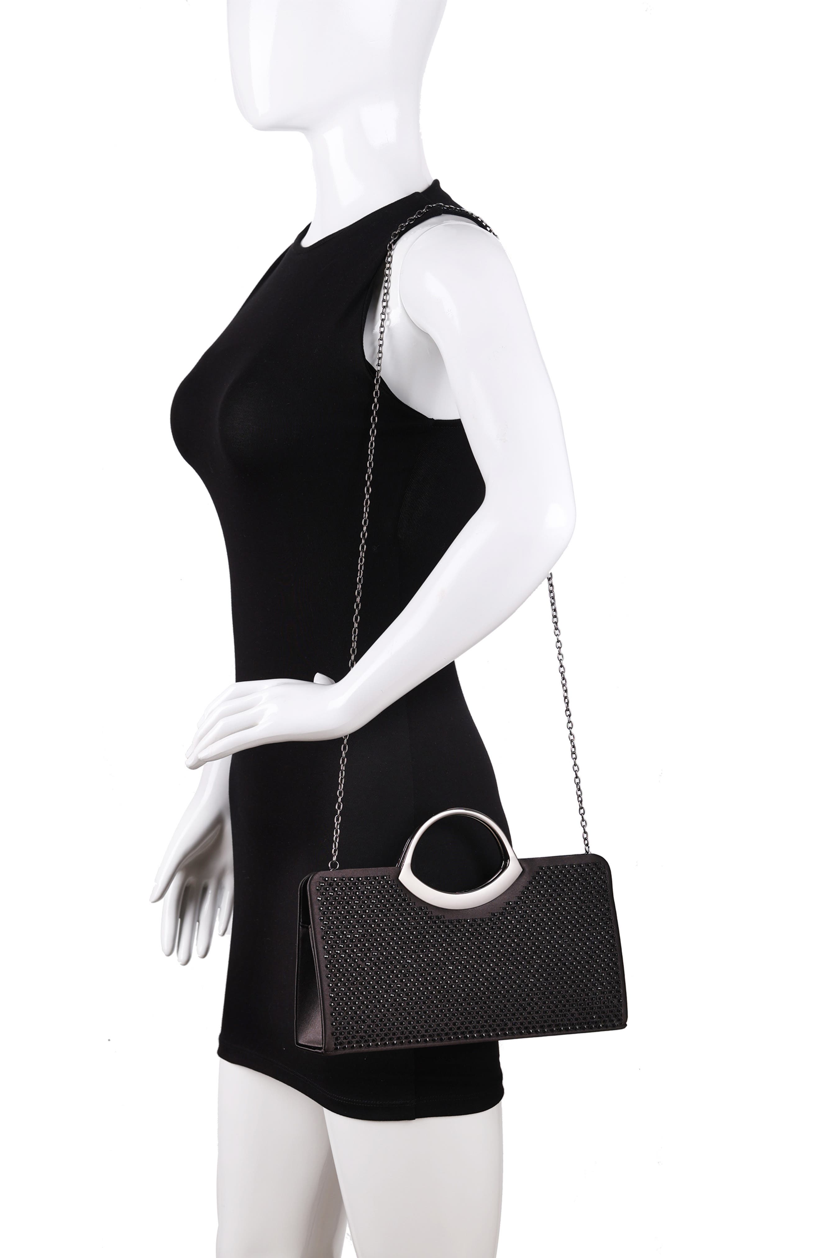 LADY COUTURE Tango Rhinestone Satin Clutch, Alternate, color, Black