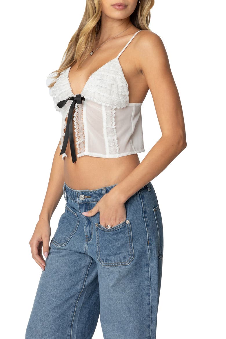 Ruffle Babydoll Crop Top, Alternate, color, WHITE