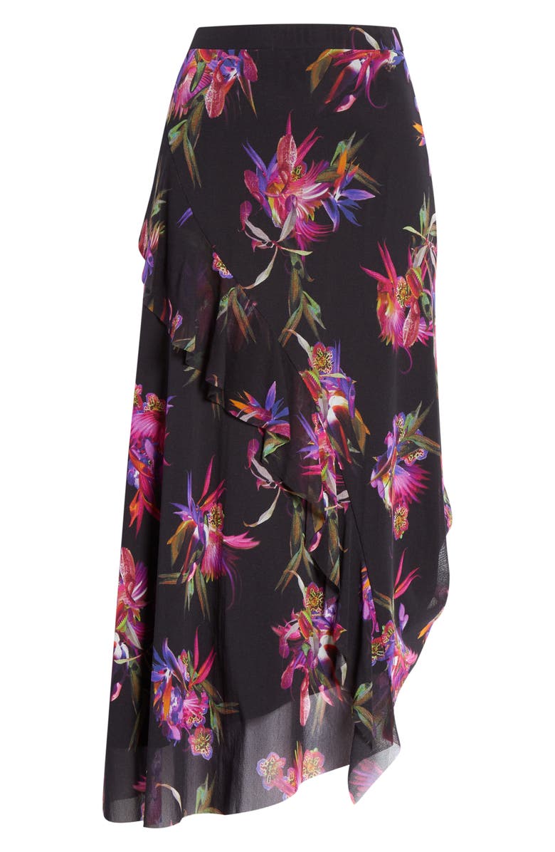 Fuzzi Floral Ruffle Asymmetrical Midi Skirt, Alternate, color,