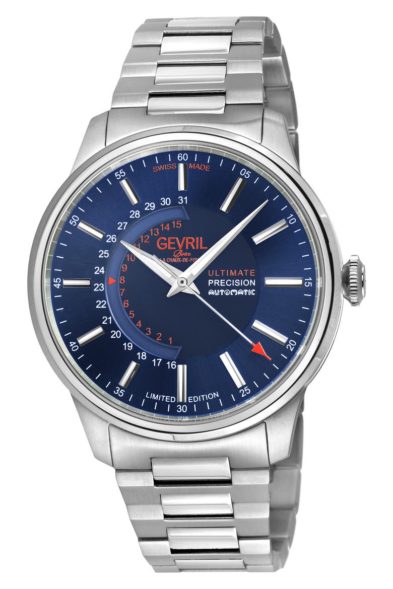 Guggenheim Swiss Automatic Bracelet Watch, 44mm, Main, color, SILVER