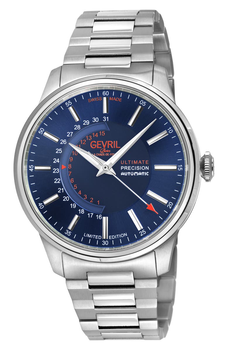 GEVRIL Guggenheim Swiss Automatic Bracelet Watch, 44mm, Main, color, Silver