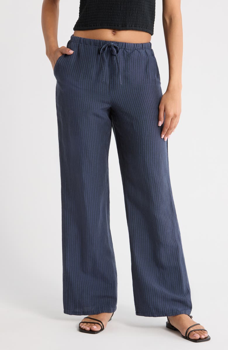 Marine Layer Perfect Linen Blend Drawstring Pants, Main, color, Blue/ Blue Stripe