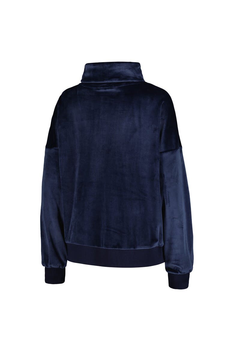 Women's DKNY Sport  Navy New England Patriots Deliliah Rhinestone Funnel Neck Pullover Sweatshirt, Alternate, color, Navy
