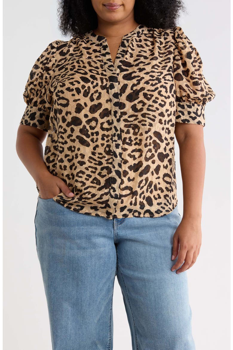 Devon Leopard Print Puff Sleeve Shirt, Main, color, BLACK TAN