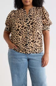SUGARLIPS Devon Leopard Print Puff Sleeve Shirt