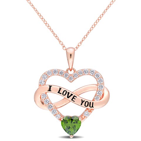 Color Zirconia Infinity Heart Necklace Rose-Plated
