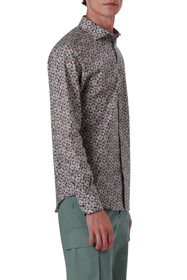 Shaped Fit Print Stretch Cotton Button-Up Shirt, Alternate, color, TOBACCO
