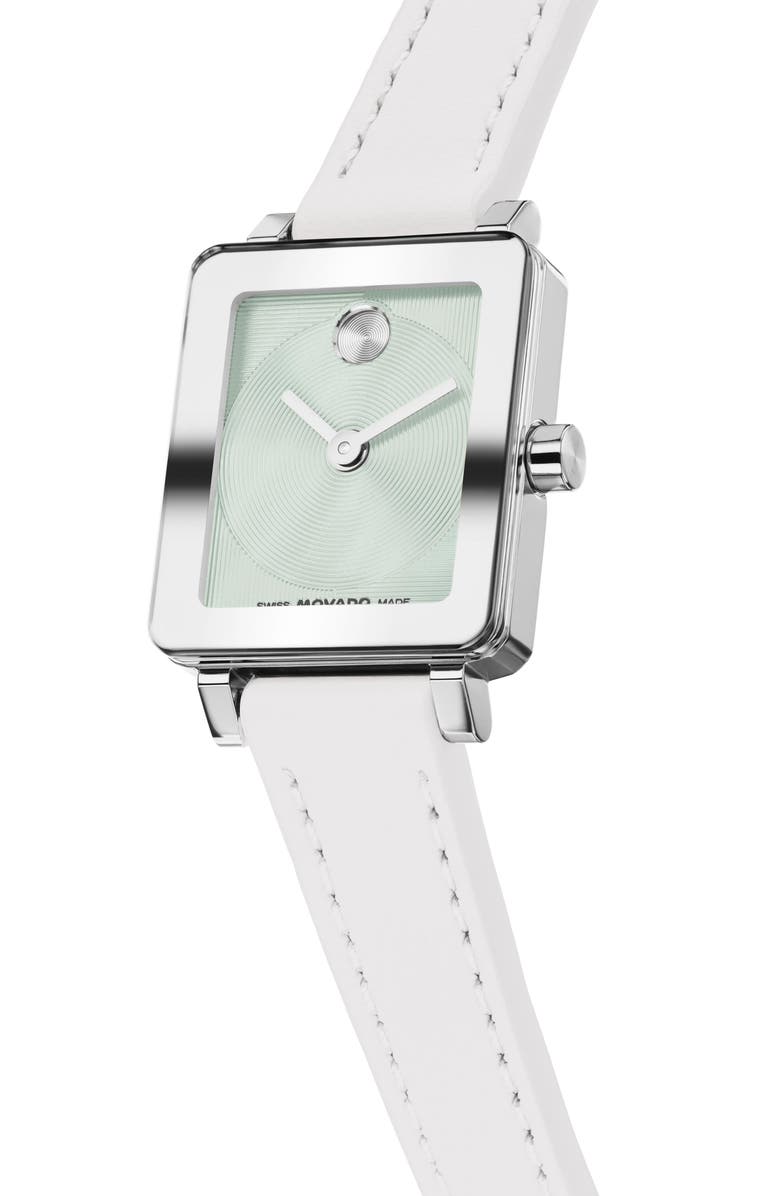 Movado Mini Bold Evolution 2.0 Tank Leather Strap Watch, 20mm x 23mm, Alternate, color, Green