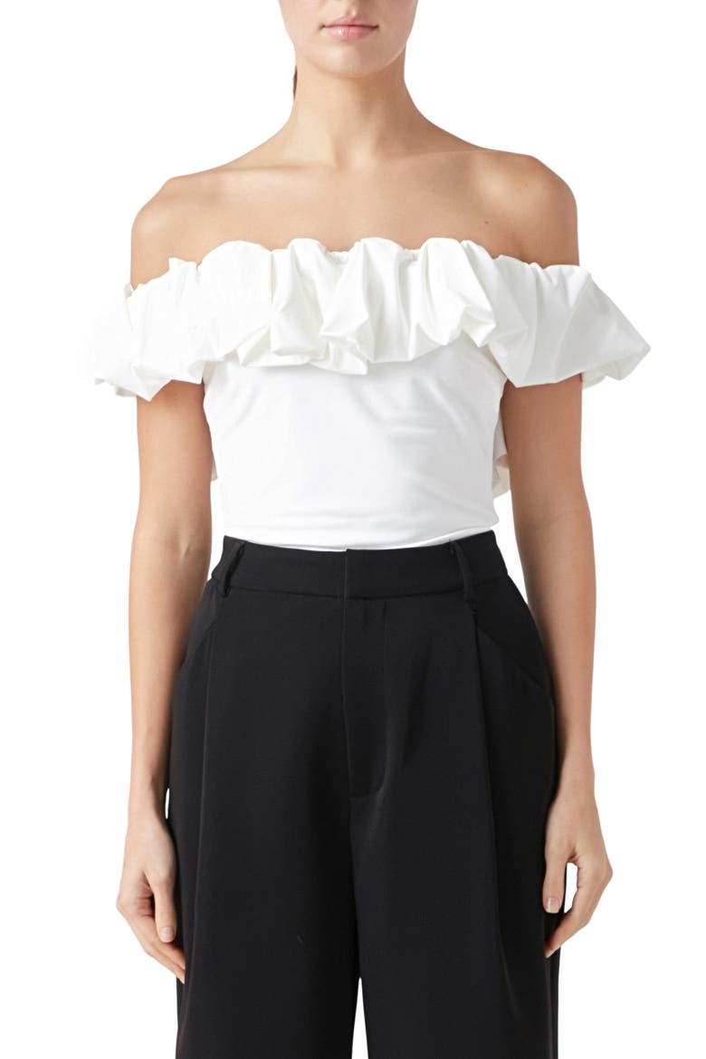 Off the Shoulder Bubble Top, Main, color, WHITE