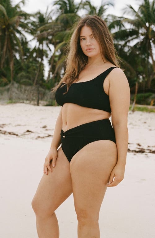 Mango Textured Bikini Bottoms In Black