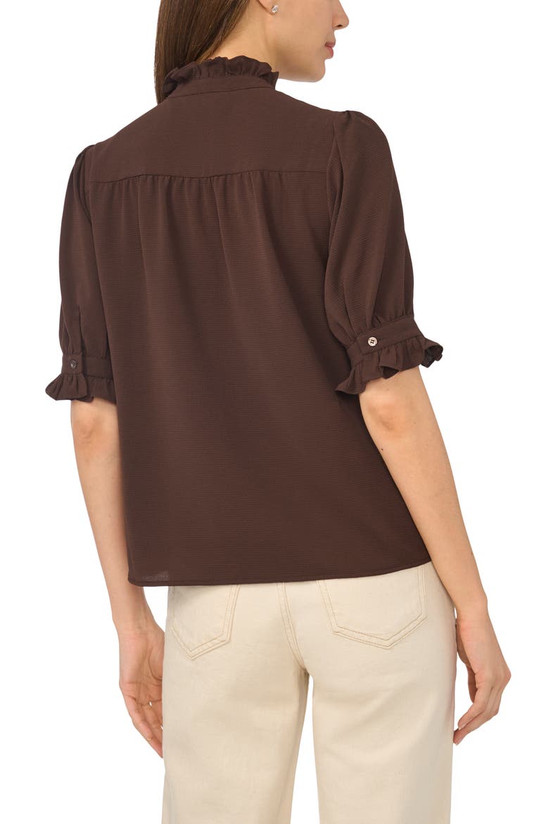 V-Neck Button-Up Shirt, Alternate, color, COFFEE BEAN