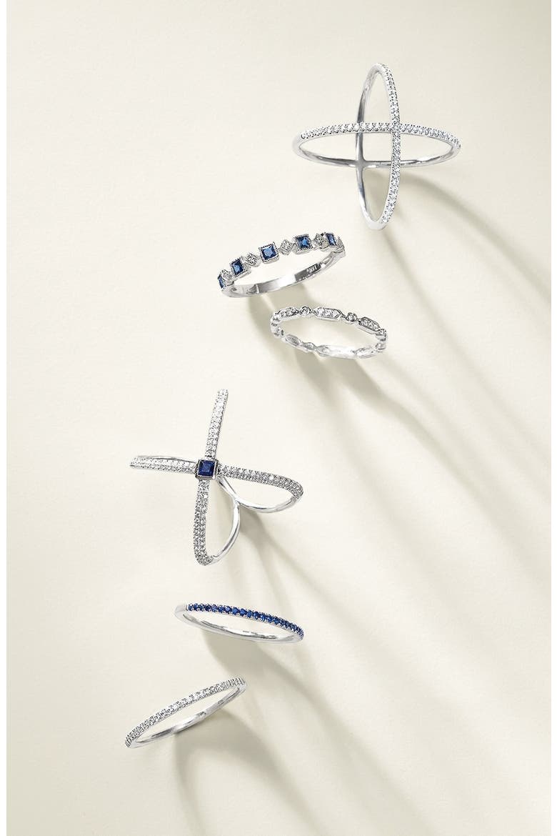 Diamond & Gem Crossover Ring (Nordstrom Exclusive), Alternate, color, WHITE GOLD/ BLUE SAPPHIRE