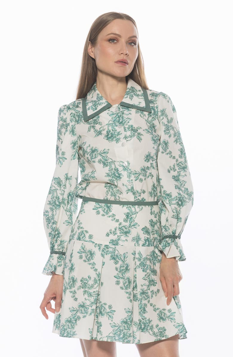 Alexia Admor Shannan Tipped Collar Button-Up Shirt, Alternate, color, Green Floral