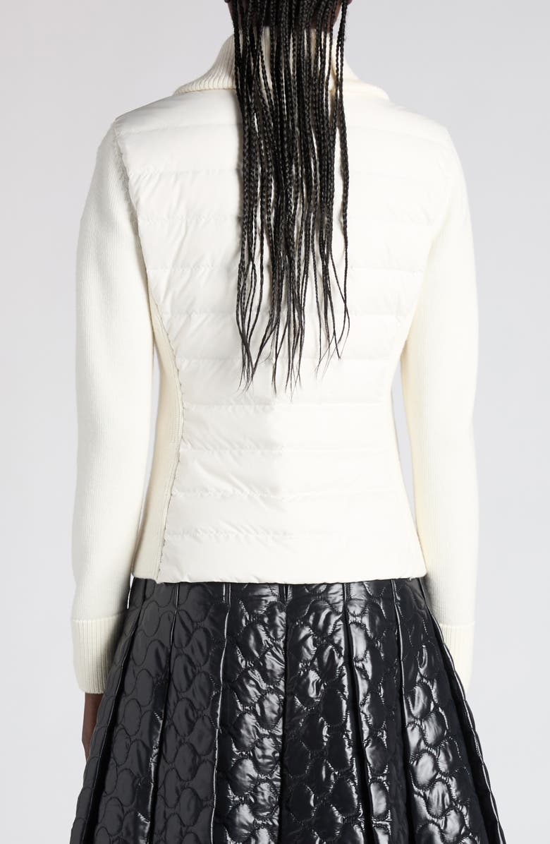 Moncler Virgin Wool Knit & Quilted Down Cardigan, Alternate, color, White