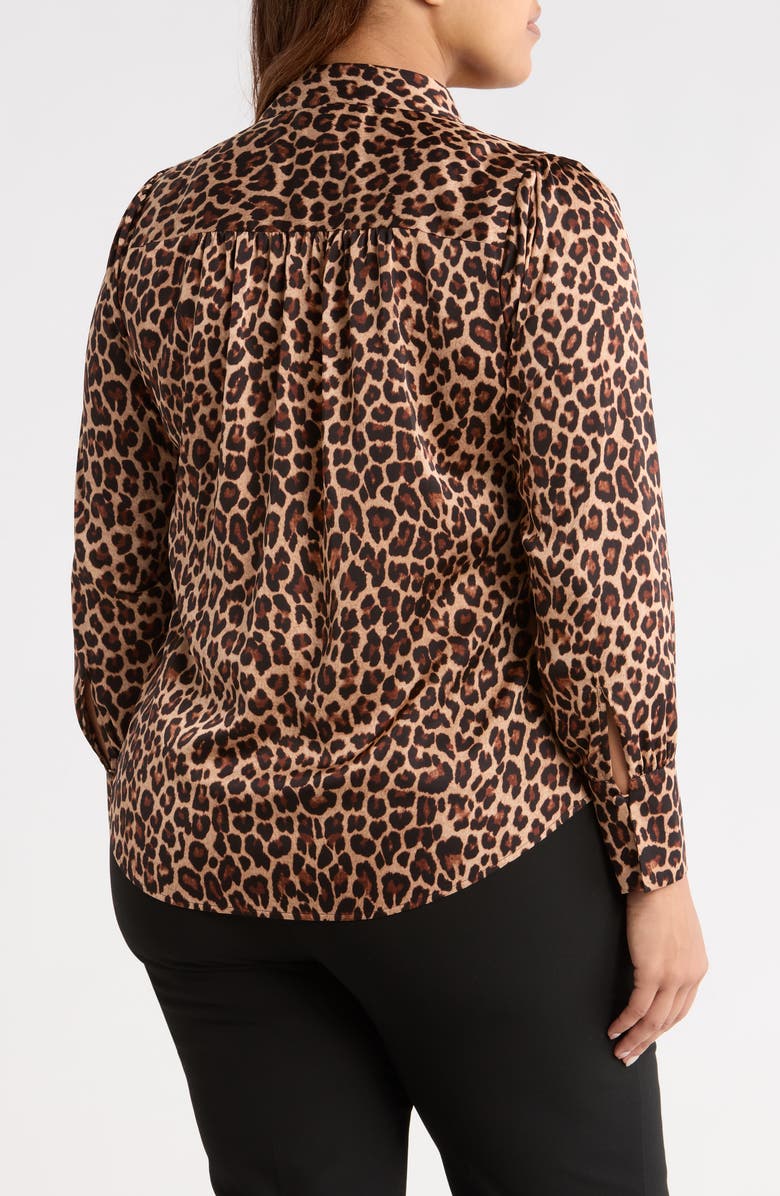 Anne Klein Leopard Print Satin Button-Up Shirt, Alternate, color, 