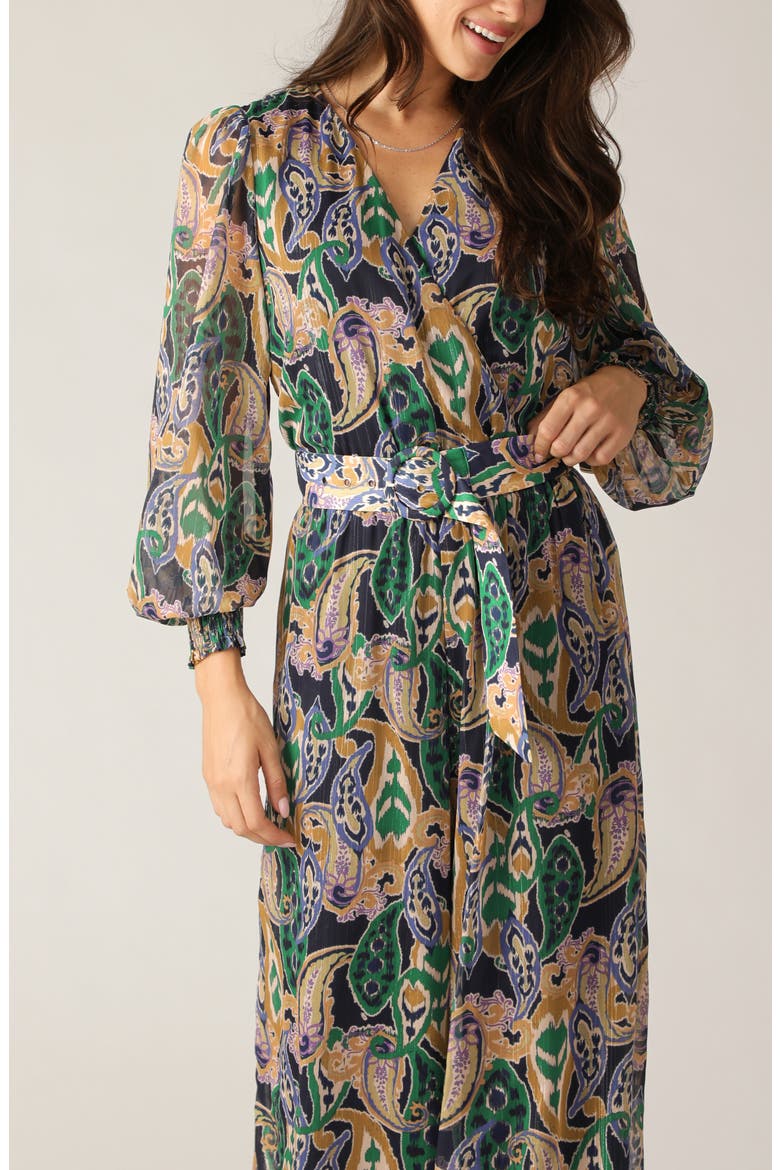 Print Long Sleeve Jumpsuit, Alternate, color, NAVY TEAL
