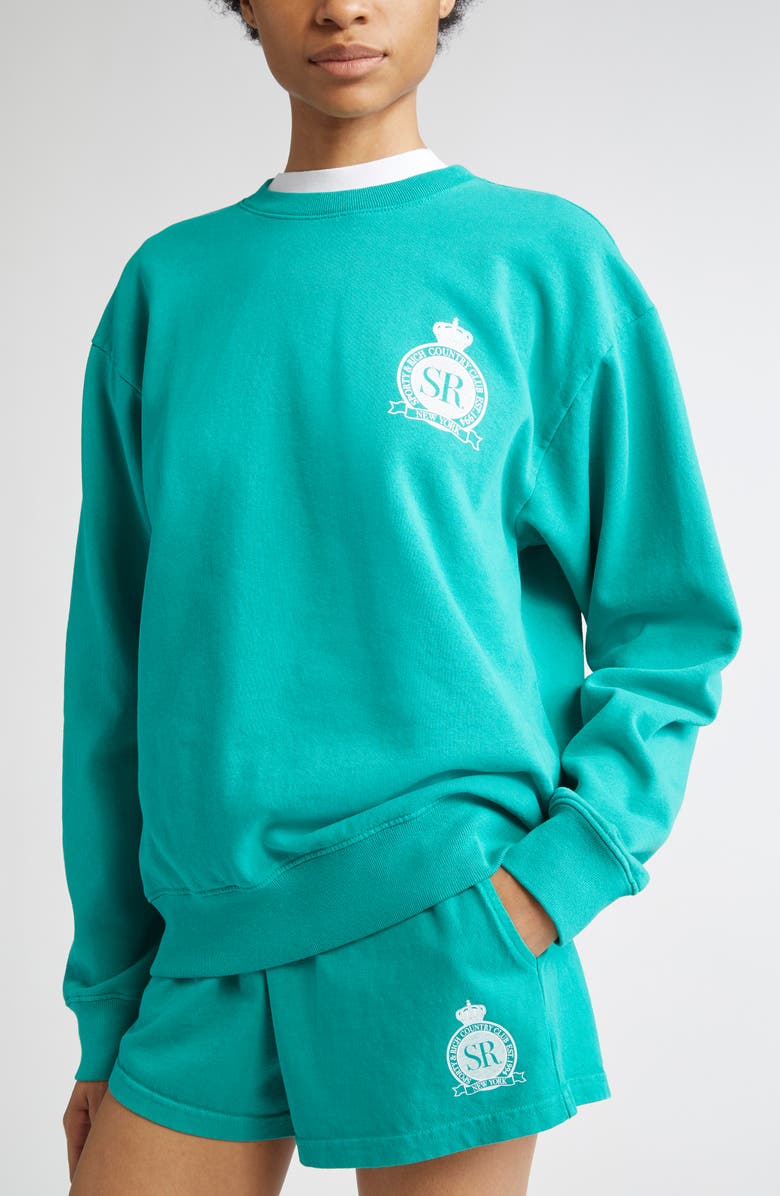 Sporty & Rich Royal Club Fleece Graphic Sweatshirt, Alternate, color, Spring Green