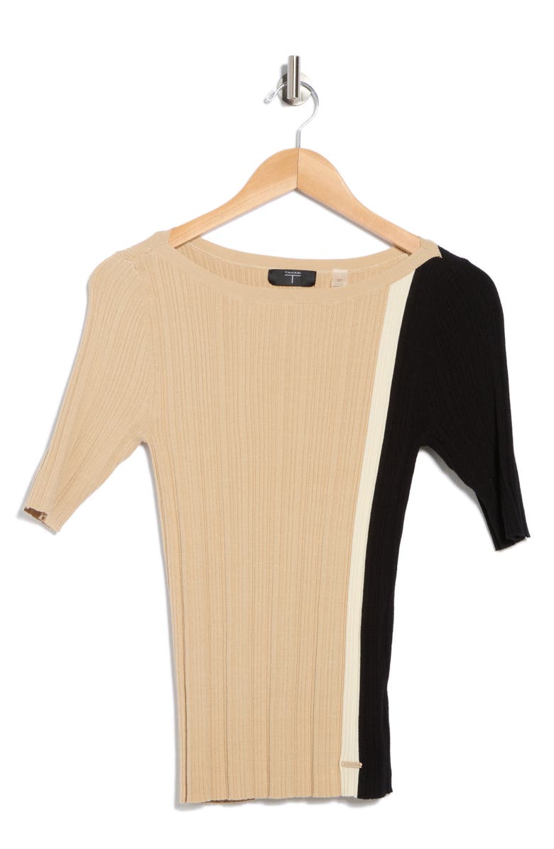 T Tahari Colorblock Elbow Sleeve Ribbed Sweater, Alternate, color, 