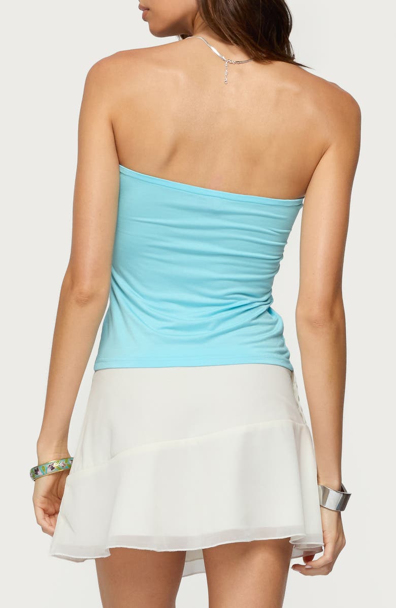EDIKTED Seaborn Embellished Twist Front Strapless Crop Top, Alternate, color, Blue