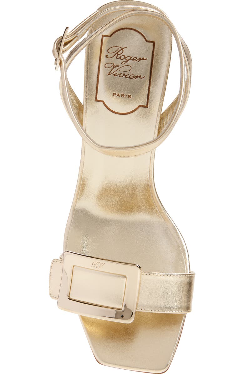 Roger Vivier Belle Vivier Metallic Ankle Strap Wedge Sandal, Alternate, color, Gold