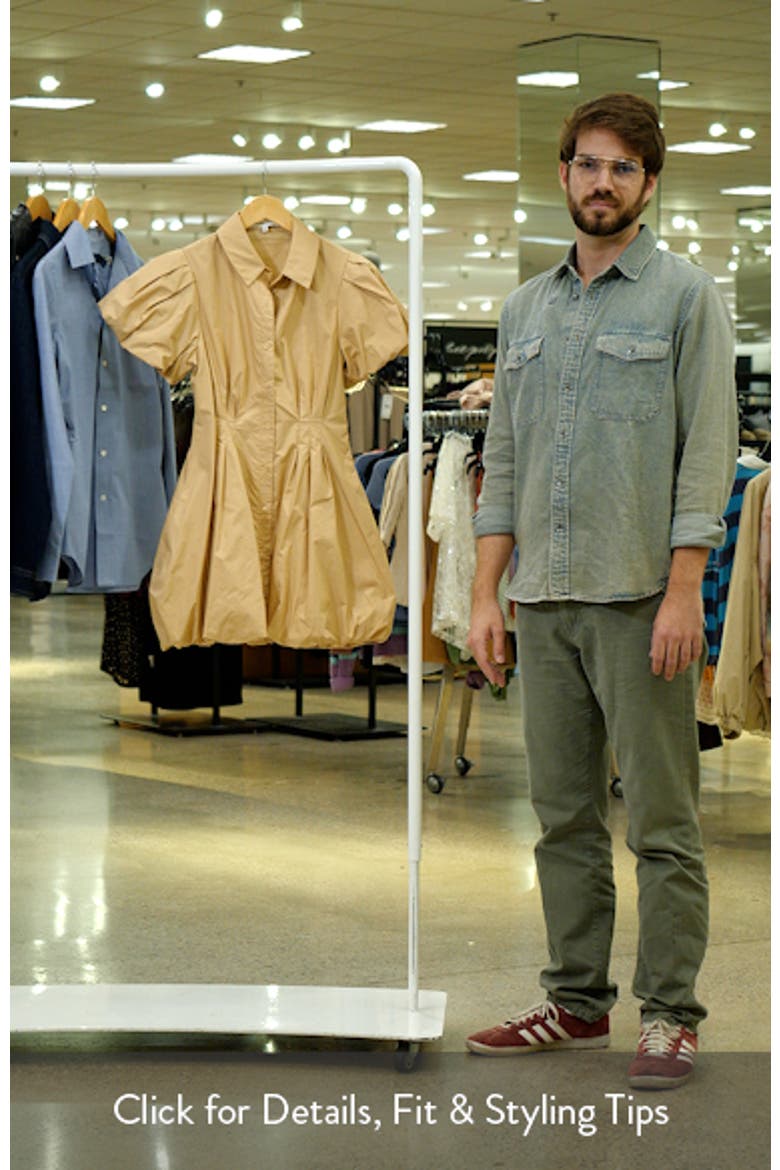 Puff Sleeve Bubble Hem Cotton Mini Shirtdress video