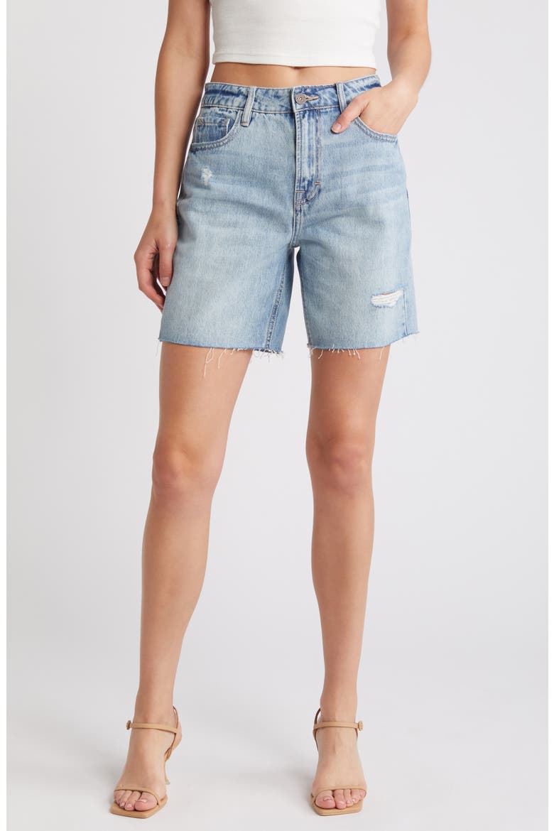 Raw Hem Denim Bermuda Shorts, Main, color, LIGHT WASH