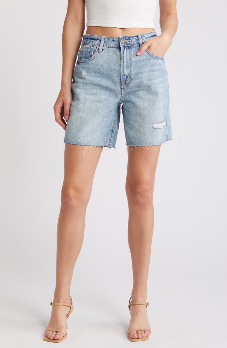 HIDDEN JEANS Raw Hem Denim Bermuda Shorts, Main, color, Light Wash