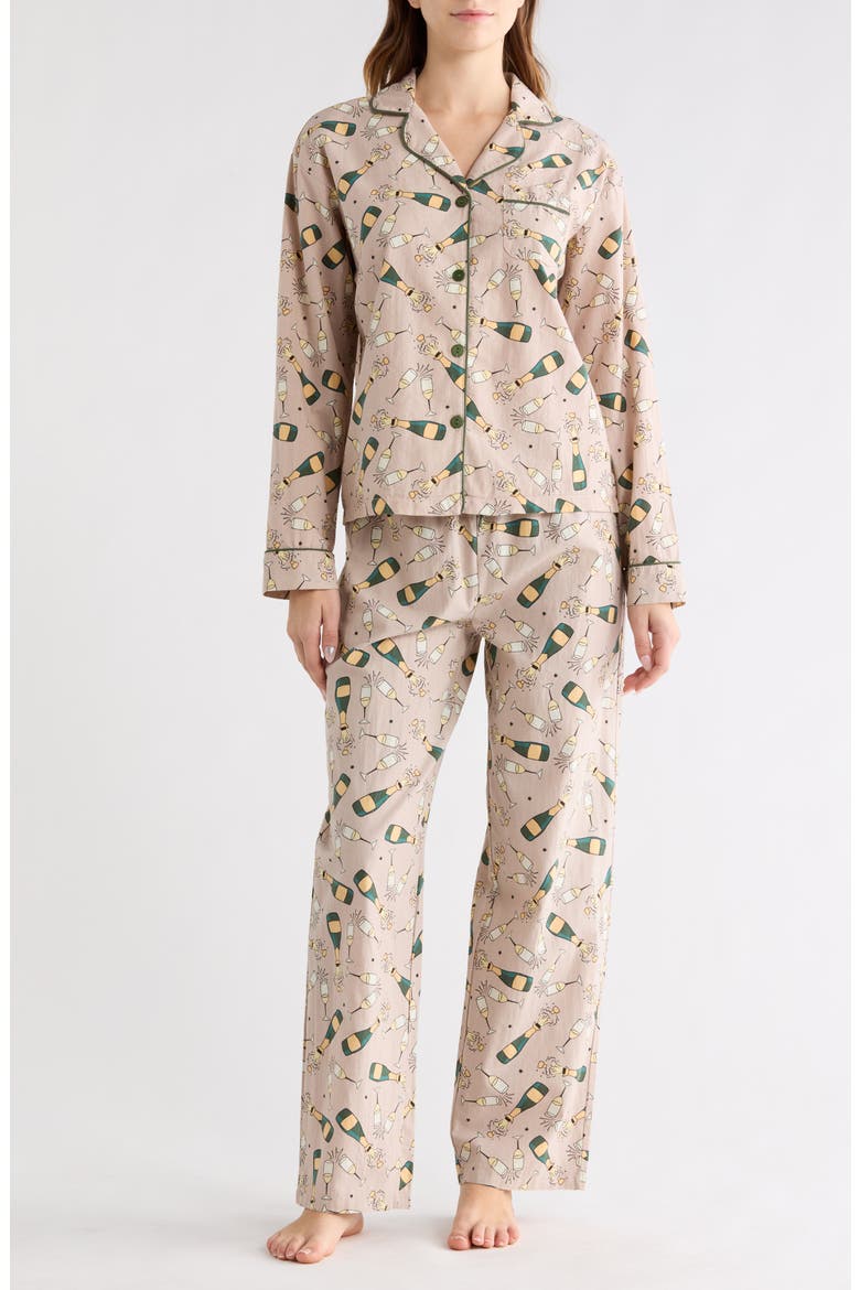 Kalin Champange Print Brushed Jersey Pajamas, Main, color, BEIGE