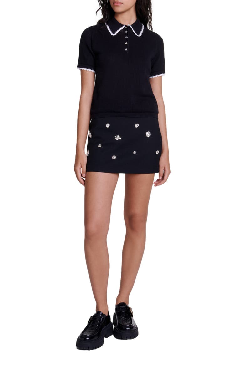 maje Pointelle knit polo shirt, Main, color,