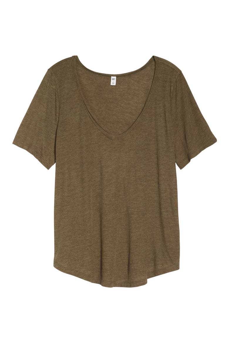 Raw Edge V-Neck Tee, Alternate, color, OLIVE ITALY