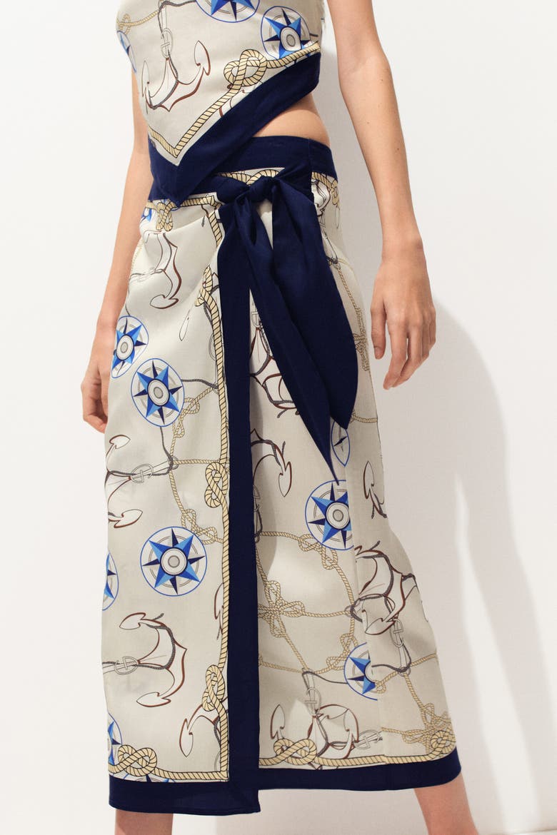 Lyocell Wrap Skirt, Main, color, Cream/anchors