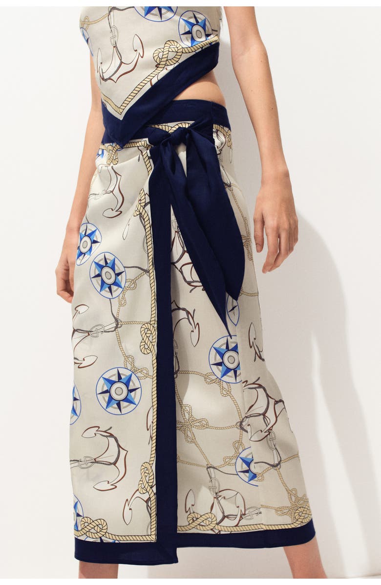 H&M Lyocell Wrap Skirt, Alternate, color, Cream/Anchors