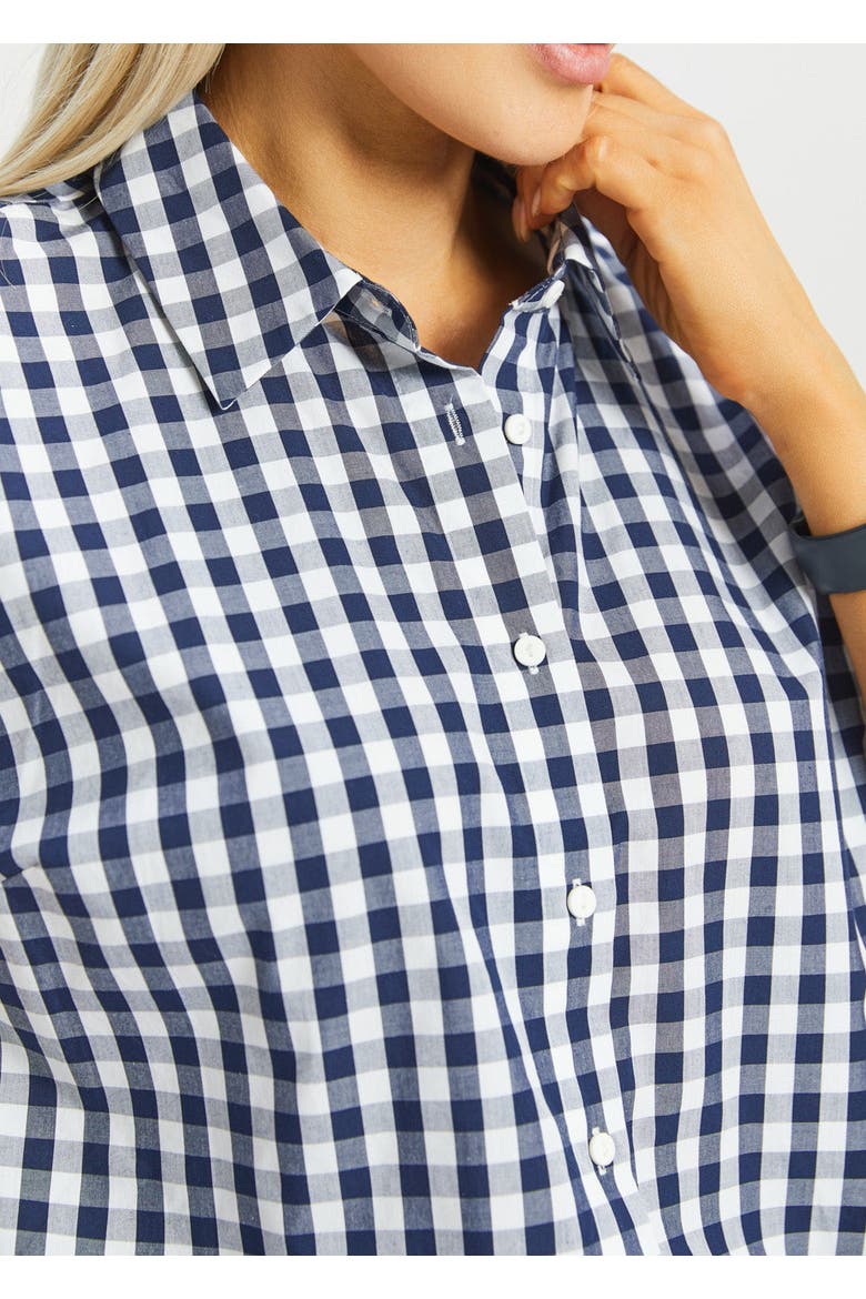 Cap Sleeve Gingham Shirt, Alternate, color, Navy