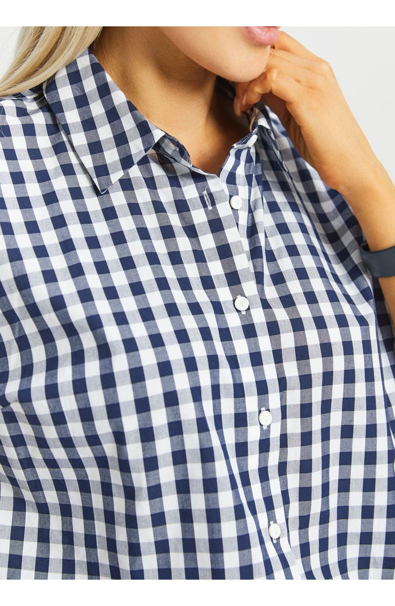 Betabrand Cap Sleeve Gingham Shirt, Alternate, color, Navy
