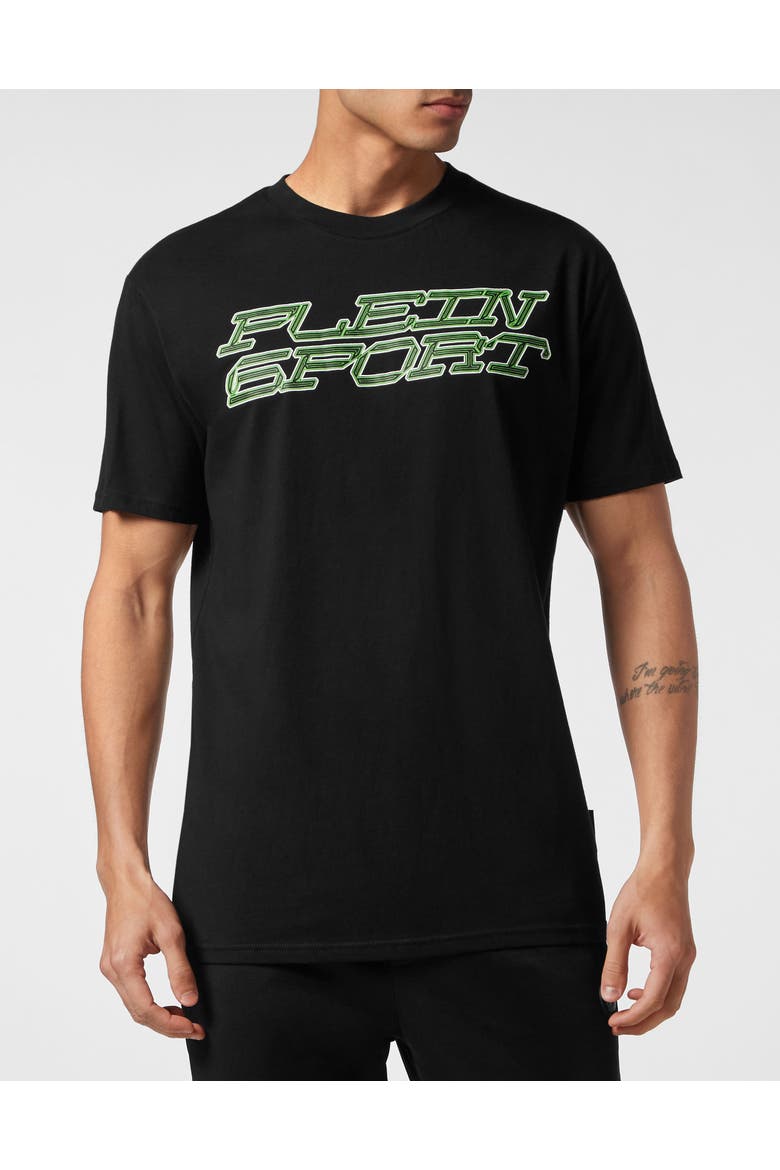 T-Shirt Round Neck Tiger Men, Main, color, black+greenfluo
