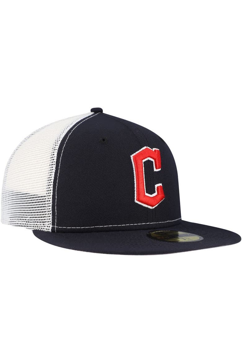 Men's New Era Navy Cleveland Guardians Team Color 59FIFTY Trucker Fitted Hat, Alternate, color, Navy
