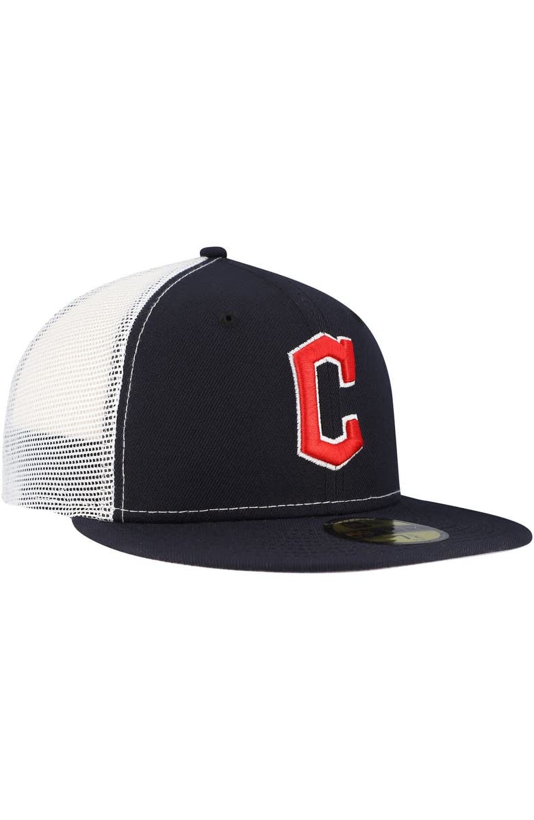New Era Men's New Era Navy Cleveland Guardians Team Color 59FIFTY Trucker Fitted Hat, Alternate, color, Navy